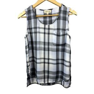 CLOTH & STONE ANTHROPOLOGIE Women's Plaid Sleeveless Blouse Tank Gray Size Small